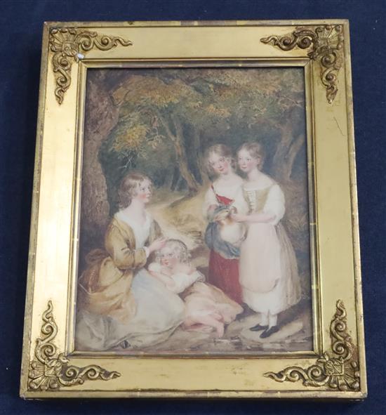 Attributed to Thomas Heaphy, watercolour, Children in a wooded scene, 37 x 28cm